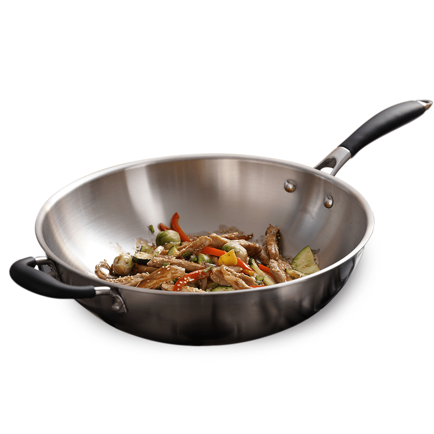  WRMIGN Sartén/wok de acero inoxidable, con asa, construcción  avanzada de 3 capas, multiusos, sin revestimiento, estufa de inducción, wok,  estufa de gas universal, A-13.4 in, A, 16.9 in, sartenes : Todo