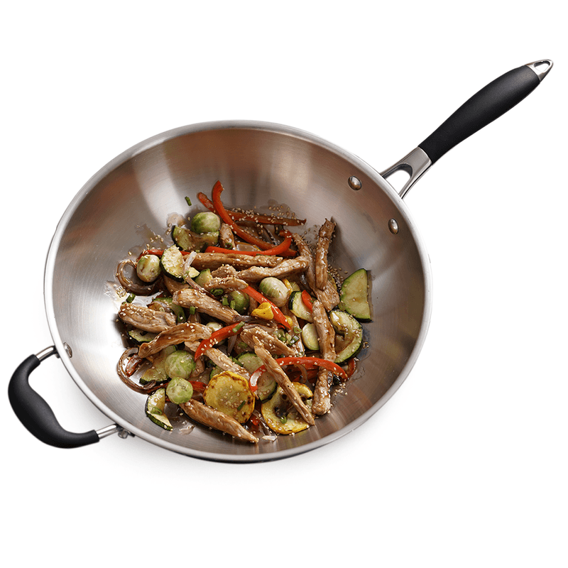 Sartén Woks de acero inoxidable con tapa, fondo plano, adecuada para todas  las estufas, cocina de inducción, utensilios de cocina, sartén Wok , 32cm  con tapa BLESIY Sartén Wok de acero inoxidable