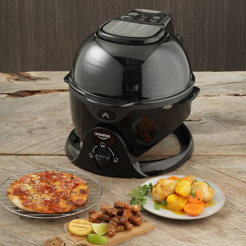 Hogar Universal - Nuestra Multi Airfryer tiene una capacidad de 10 litros,  😍 1300W de potencia y además incluye 12 accesorios para que prepares una  infinidad de recetas saludables y deliciosas, cómprala