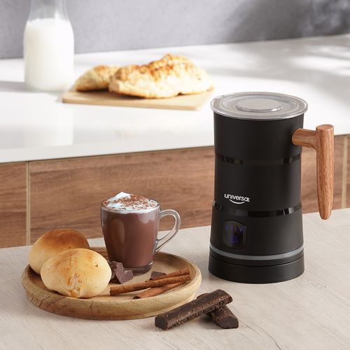 Chocolatera Eléctrica Rustik Black UNIVERSAL, 4 funciones. Jarra desmontable, capacidad para 2 tazas, prepara tus bebidas en barra o en polvo.