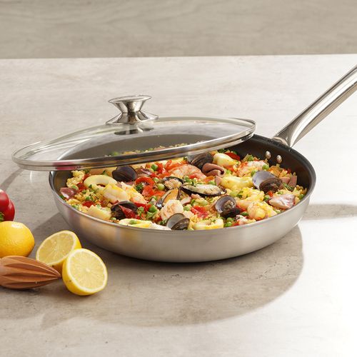 Sartén 30 cm UNIVERSAL PRO en aluminio de alta pureza con tapa de vidrio, antiadherente resistente y mango en acero inoxidable