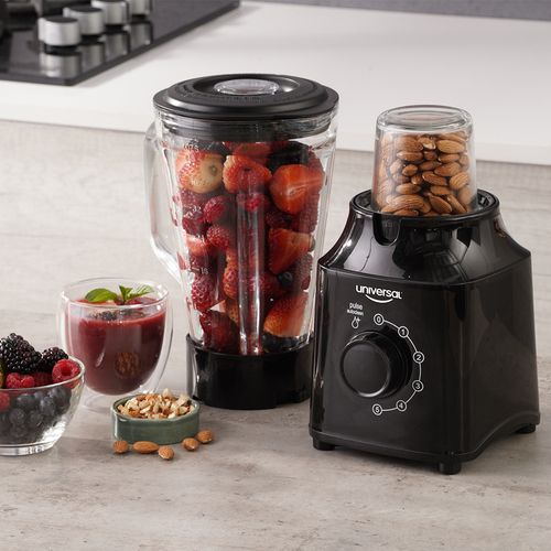 Licuadora Esencial Mix UNIVERSAL vaso de vidrio + vaso picatodo, ideal para cortar proteínas, quesos, frutos secos, vegetales y más