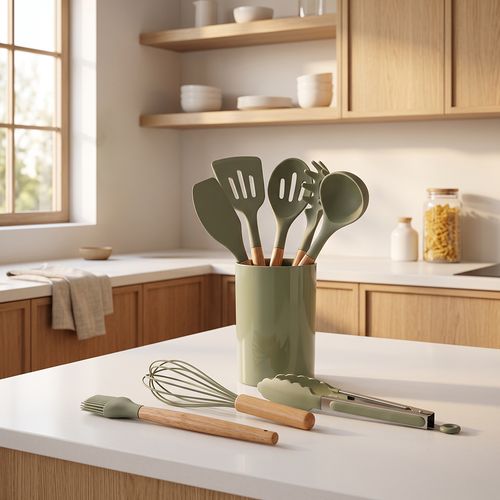 Set x8 de utensilios hechos en silicona con base Universal